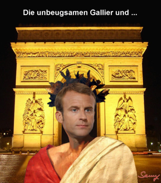Csar Macron und die Gallier - Karikatur: Samy - Creative-Commons-Lizenz Namensnennung Nicht-Kommerziell 3.0