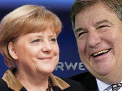 Merkel und RWE-Gromann strahlen - Collage: Samy