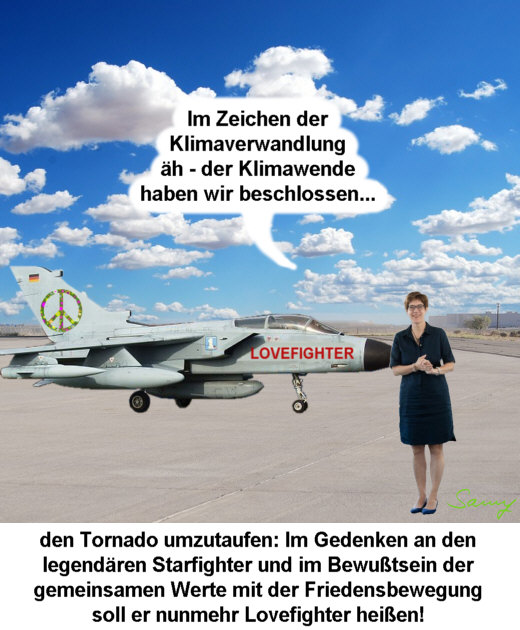 AKK benennt Tornado um - Karikatur: Samy - Creative-Commons-Lizenz Namensnennung Nicht-Kommerziell 3.0