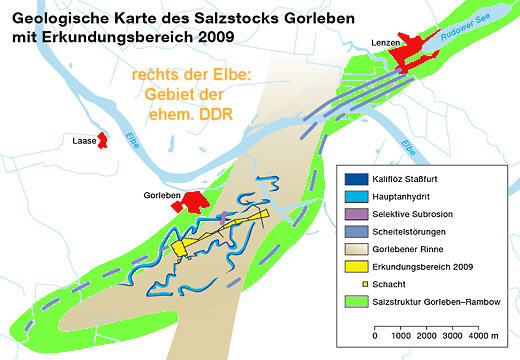 Salzstock Gorleben - westlich und stlich der Elbe