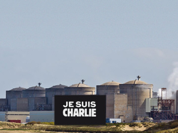 AKW Gravelines mit Banner Je suis charlie - Karikatur: Samy