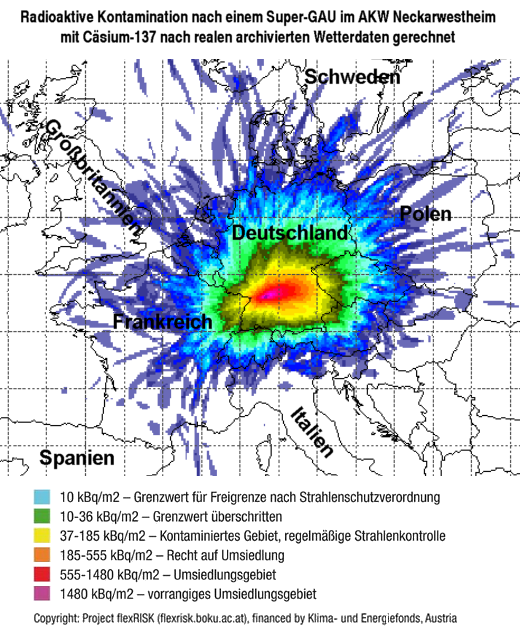 AKW Neckarwestheim, Super-GAU - Grafik: Project flexRISK - Creative-Commons-Lizenz Namensnennung Nicht-Kommerziell 3.0