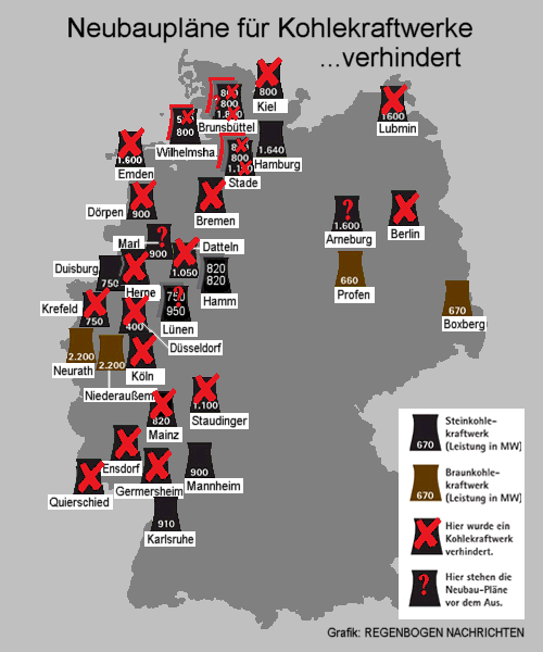 geplante und verhinderte Kohlekraftwerke