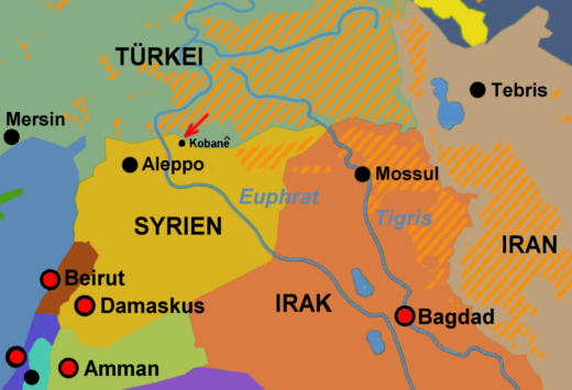 Kurdengebiete im Mittleren Osten - Kobanê - Grafik: NR