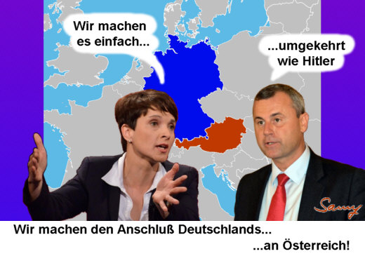 Petry und Hofer: Einfach umgekehrt wie Hitler! - Karikatur: Samy - Creative-Commons-Lizenz Nicht-Kommerziell 3.0