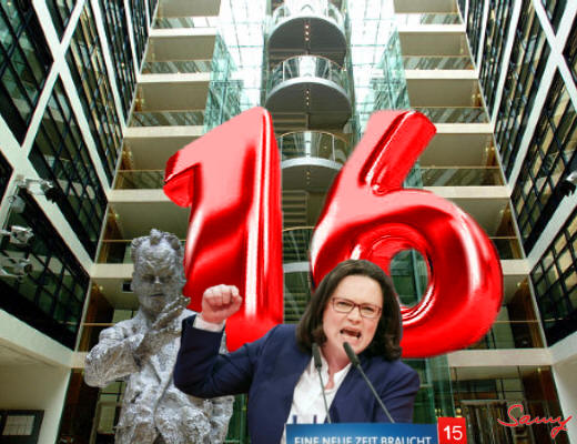 Projekt 16 von Andrea Nahles - Karikatur: Samy - Creative-Commons-Lizenz Namensnennung Nicht-Kommerziell 3.0