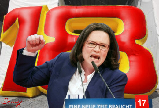 Nahles mit 18 noch nicht zufrieden - Karikatur: Samy - Creative-Commons-Lizenz Namensnennung Nicht-Kommerziell 3.0