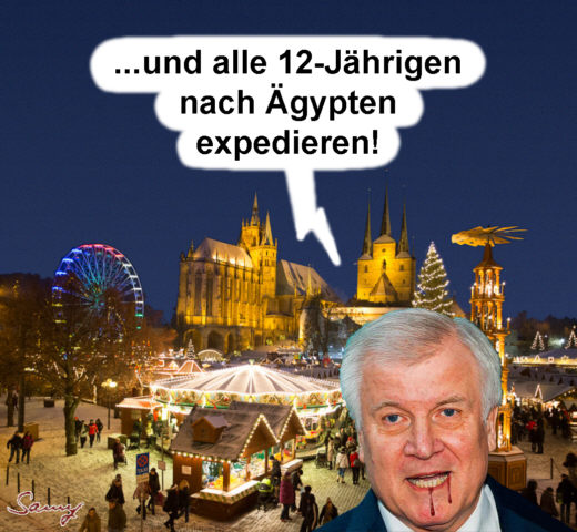 Seehofer schtzt die Weihnachtsmrkte - Karikatur: Samy - Creative-Commons-Lizenz Namensnennung Nicht-Kommerziell 3.0