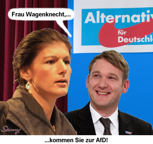 Poggenburg ldt Wagenknecht ein - Karikatur: Samy - Creative-Commons-Lizenz Nicht-Kommerziell 3.0