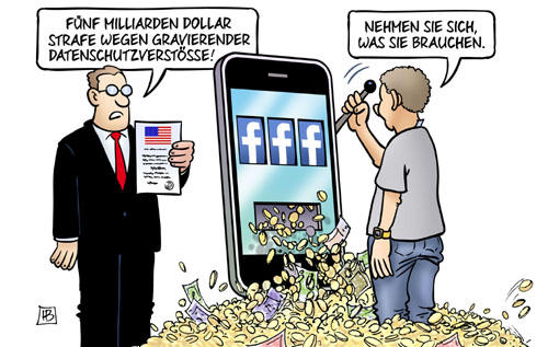 Sehr schwere Strafe fr Facebook - Karikatur: Harm Bengen